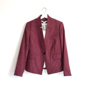 Veronica Beard Farley Tweed Burgundy Blazer Notch Collar